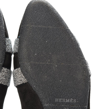 Hermes Suede Goatskin Crystal Roxane Mules 39 Gris Argente Black 11 of 11