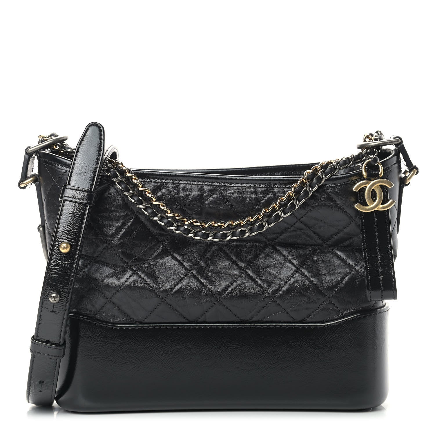 Chanel Aged Smooth Calfskin Quilted Medium Gabrielle Logo Hobo Black 1 of 9