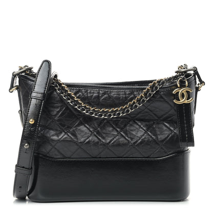 Chanel Aged Smooth Calfskin Quilted Medium Gabrielle Logo Hobo Black 1 of 9