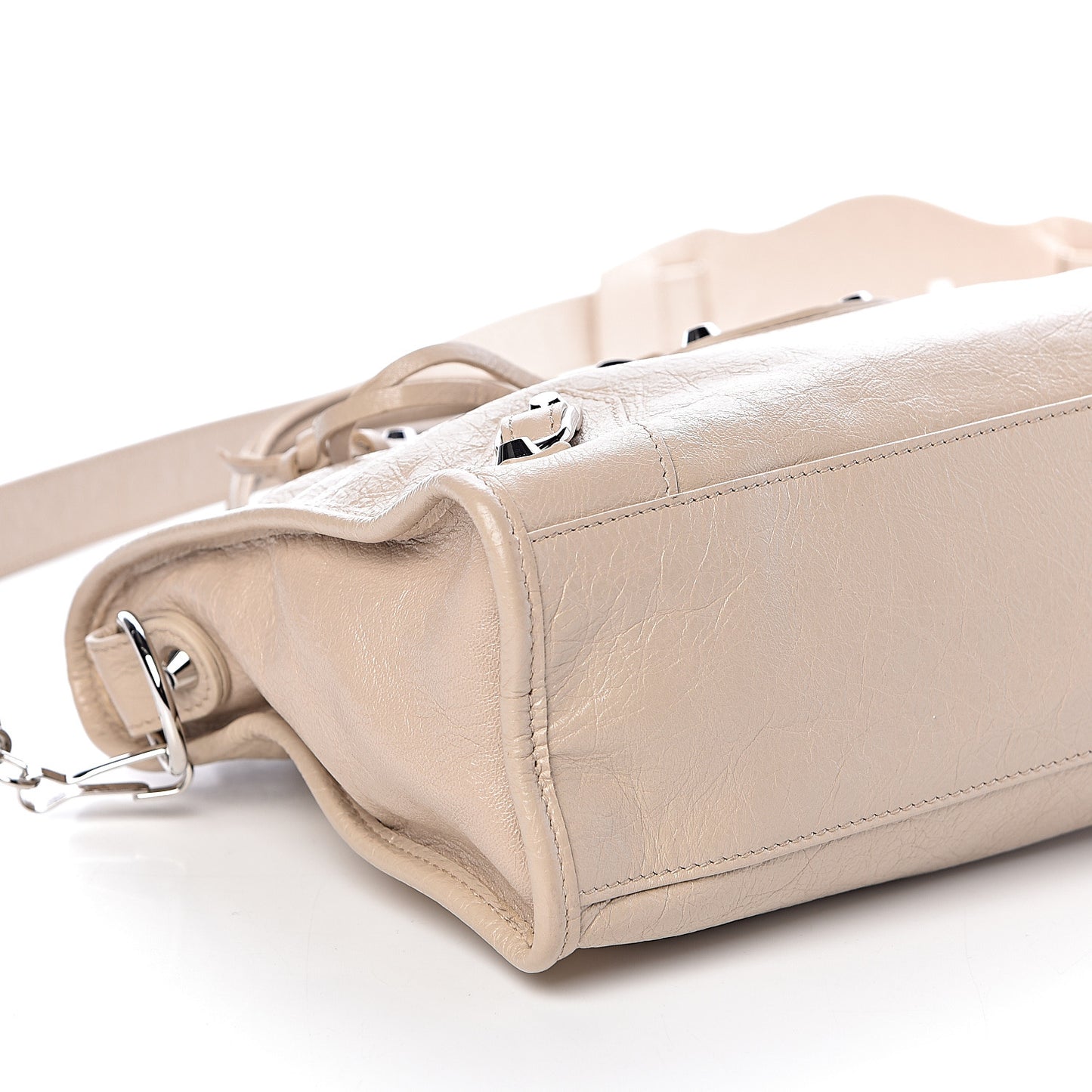 Agneau Classic Silver Hardware S City Logo Strap Light Beige Black