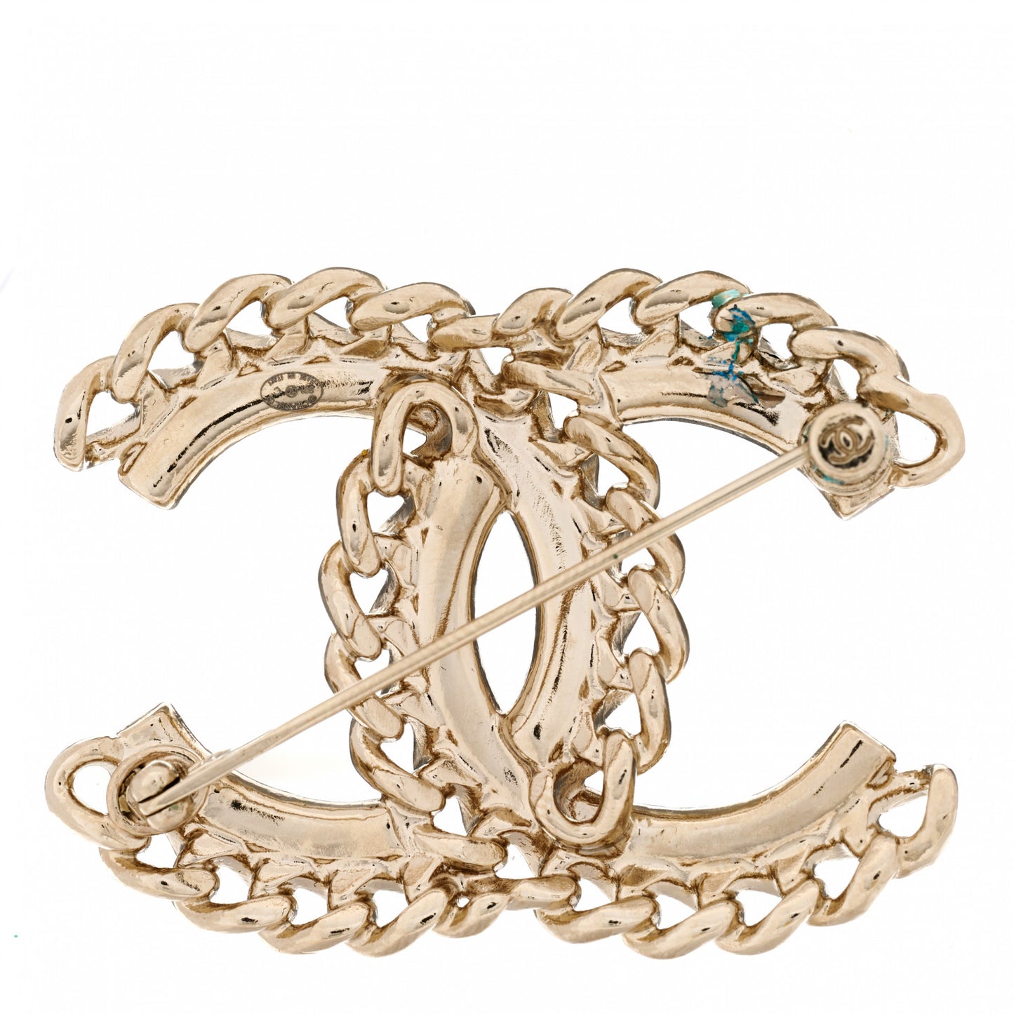 Crystal Chain CC Brooch Gold