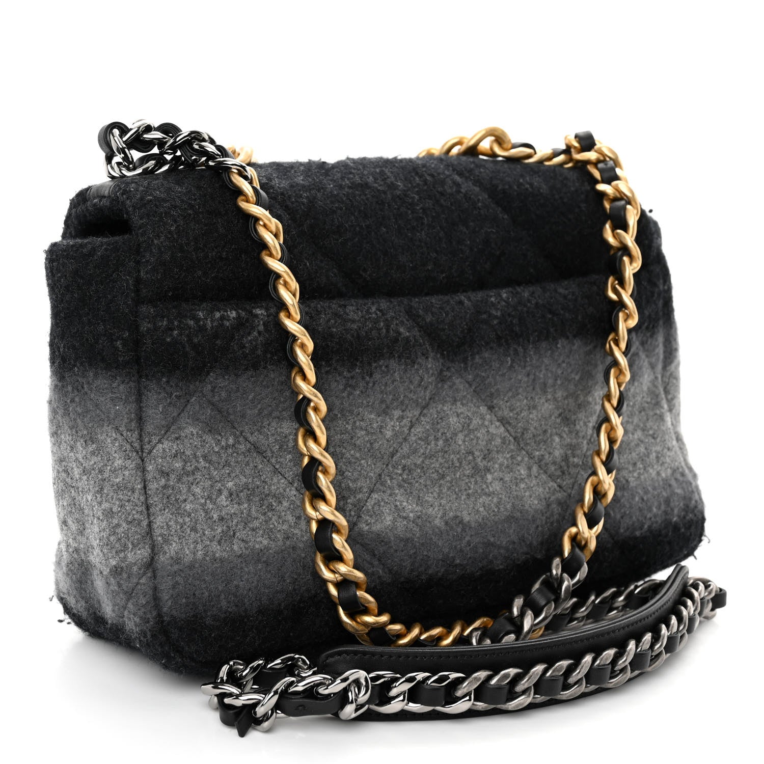 Chanel Wool Quilted Medium Chanel 19 Flap Black Grey 3 of 12