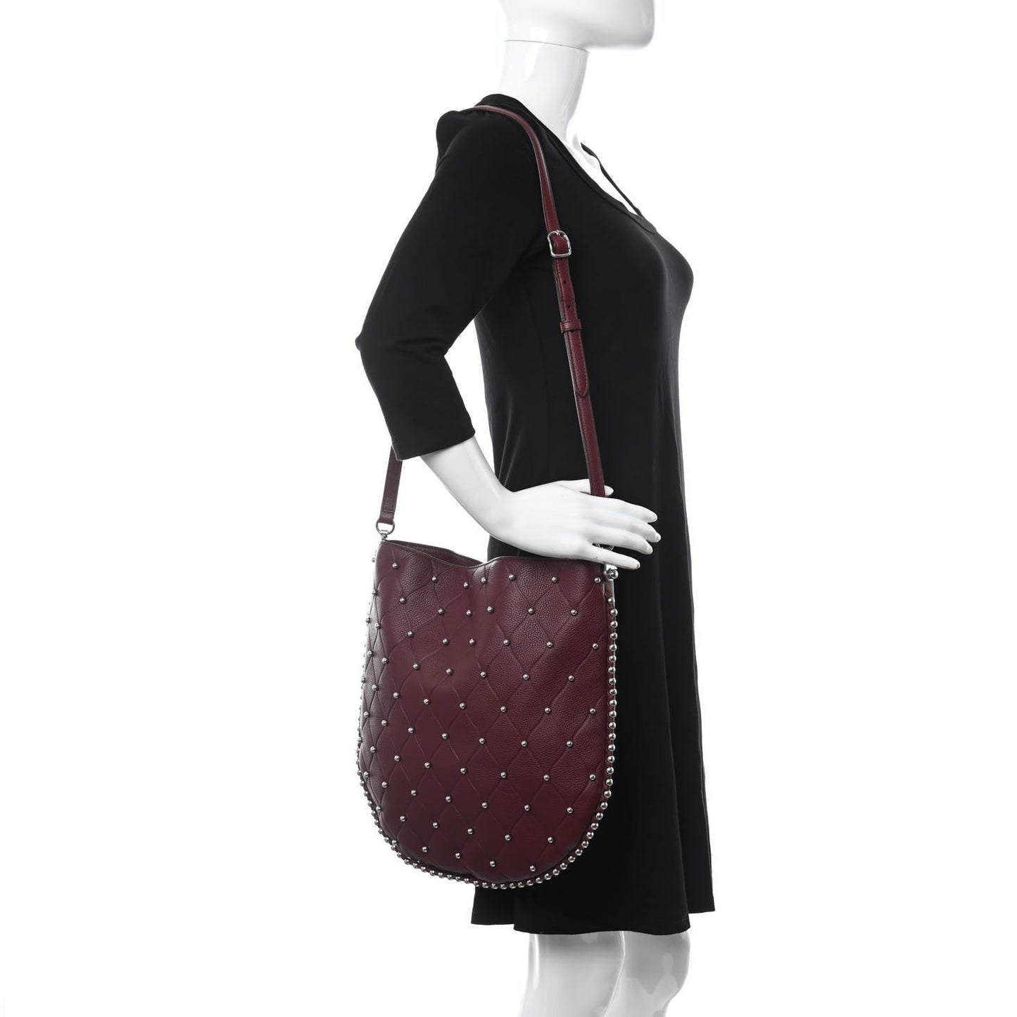 Pebbled Calfskin Studded Roxy Hobo Burgundy