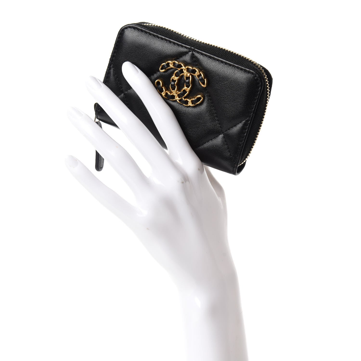 Chanel Lambskin Quilted Chanel 19 Zip Around Coin Purse Wallet Black 2 of 8