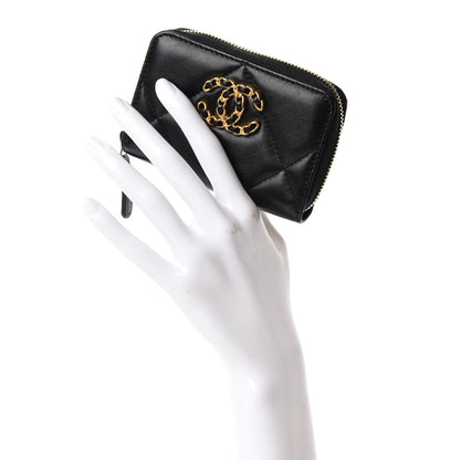 Chanel Lambskin Quilted Chanel 19 Zip Around Coin Purse Wallet Black 2 of 8