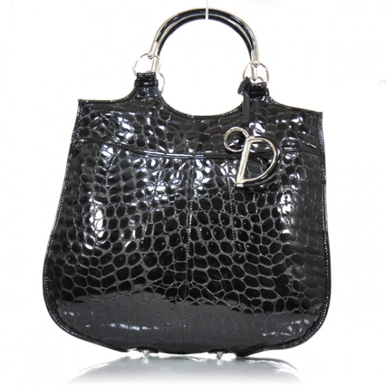 Christian Dior Patent Crocodile Embossed 61 Tote Black 1 of 10