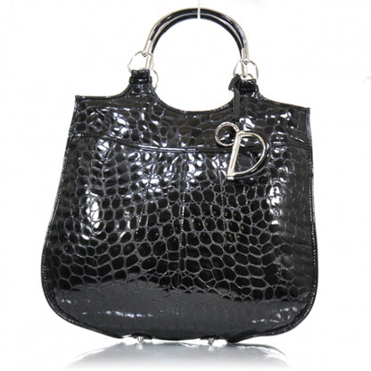 Christian Dior Patent Crocodile Embossed 61 Tote Black 1 of 10