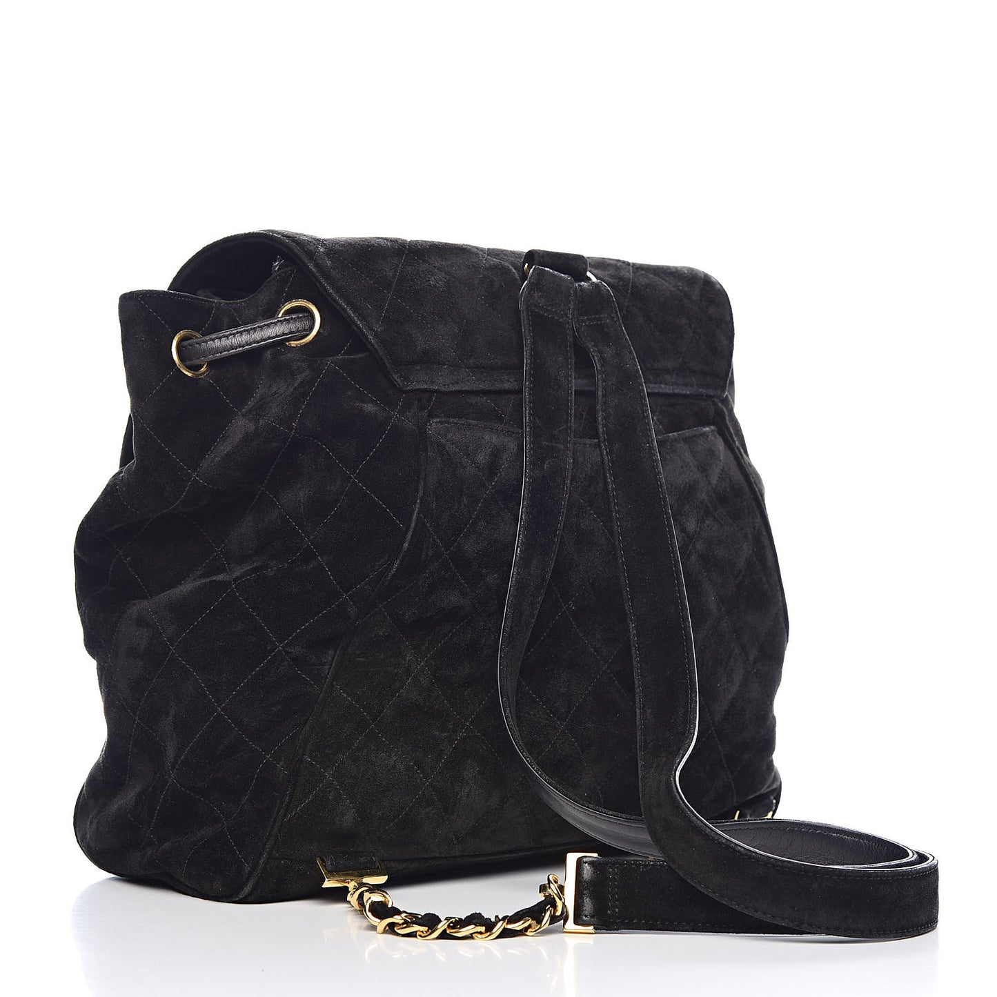 Suede Quilted Drawstring Backpack Black