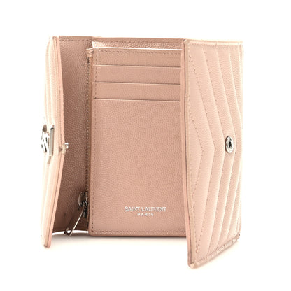 Saint Laurent Grain De Poudre Matelasse Chevron Monogram Compact Tri Fold Wallet Pale Pink 5 of 10