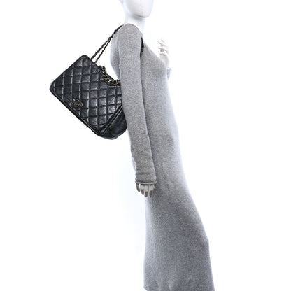 Chanel Metallic Aged Calfskin Quilted Large Pondichery Flap Dark Grey 2 of 10