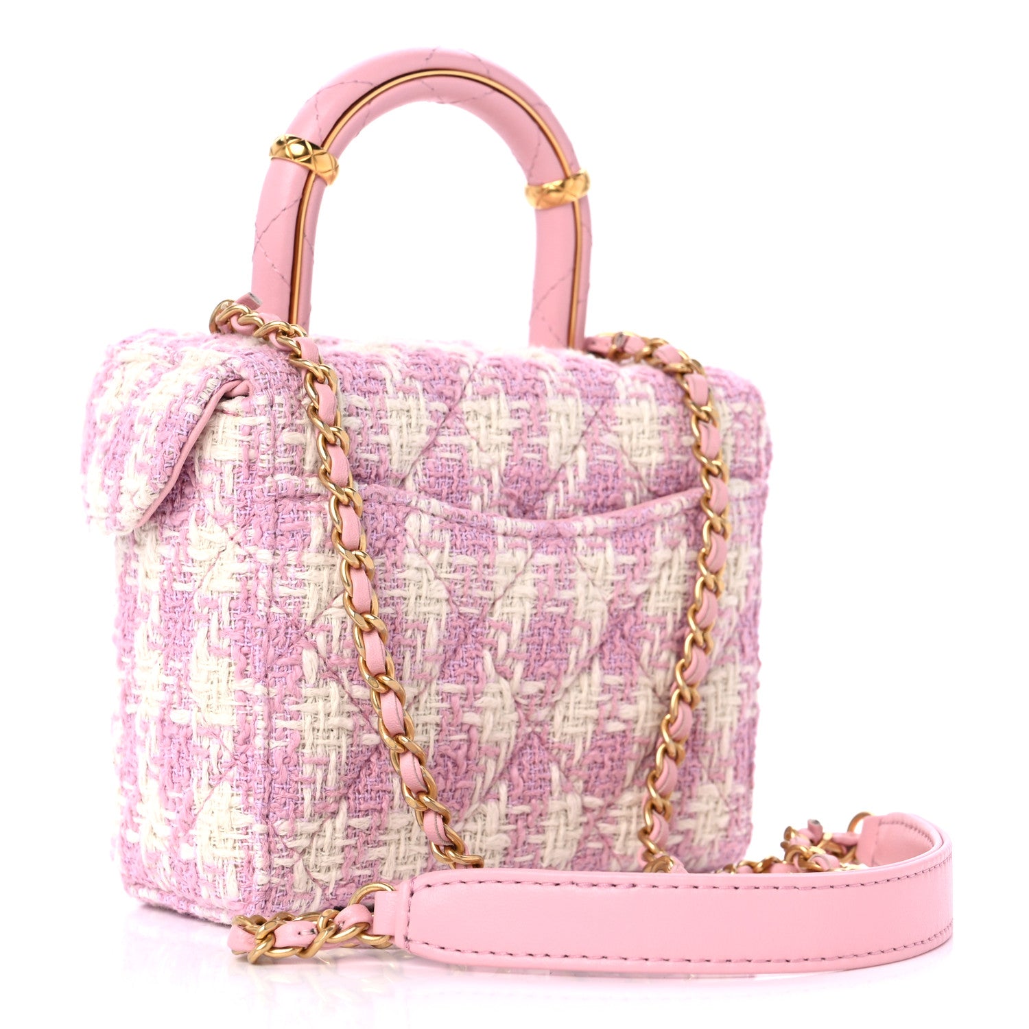 Chanel Tweed Handle Crush Small Vanity Case Pink Ecru 3 of 9