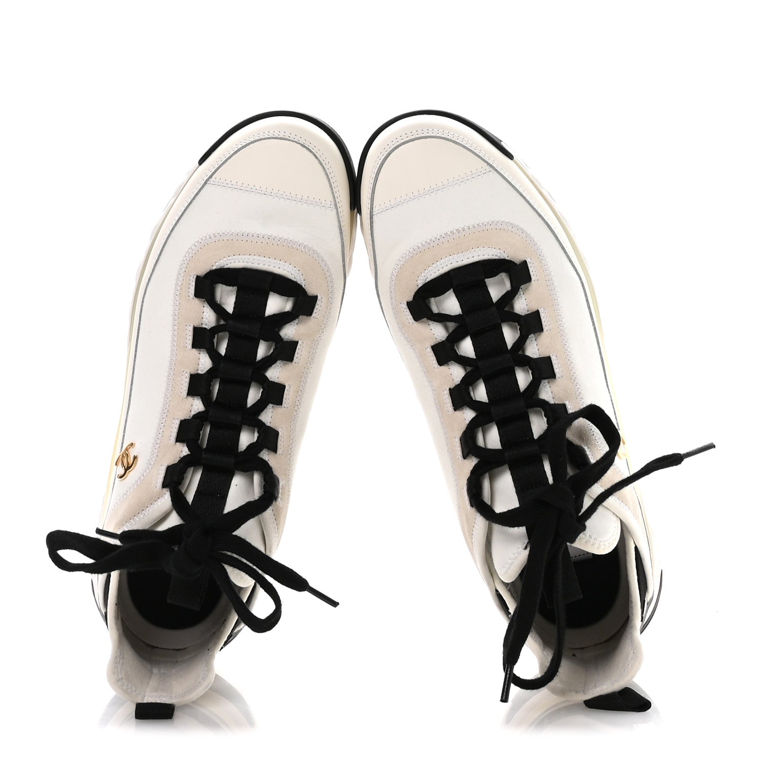 Chanel Velvet Calfskin Mixed Fibers CC Sneakers 40 Ivory Black 2 of 8