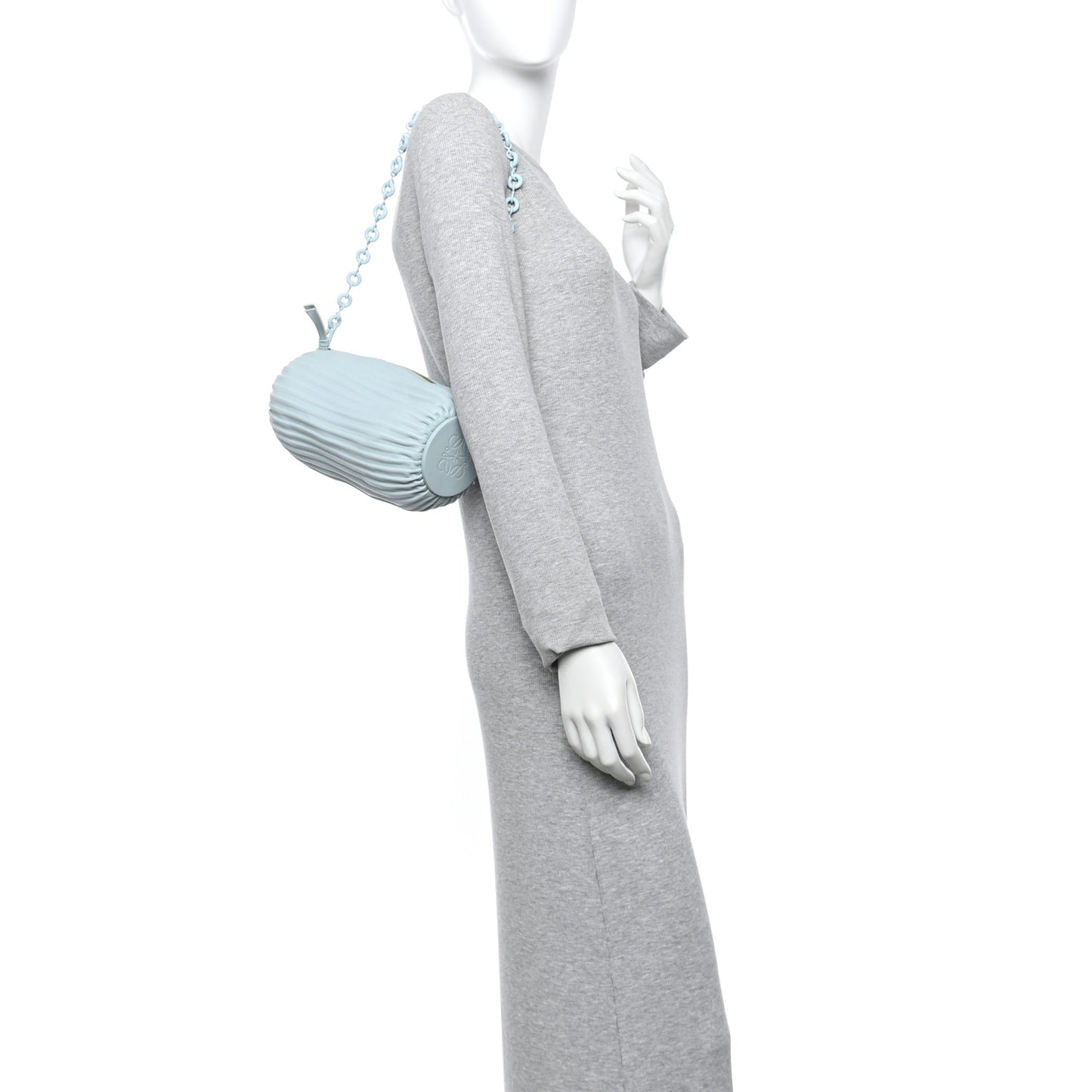 Lambskin Pleated Bracelet Pouch Chain Shoulder Bag Aquamarine