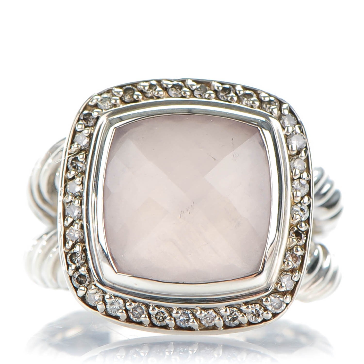 David Yurman Sterling Silver Diamond Rose Quartz 11mm Albion Ring 53 6.5 1 of 4