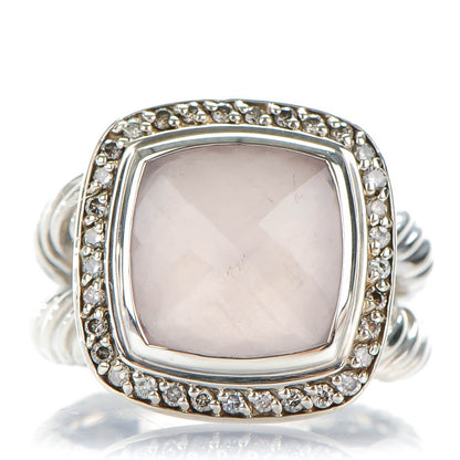 David Yurman Sterling Silver Diamond Rose Quartz 11mm Albion Ring 53 6.5 1 of 4