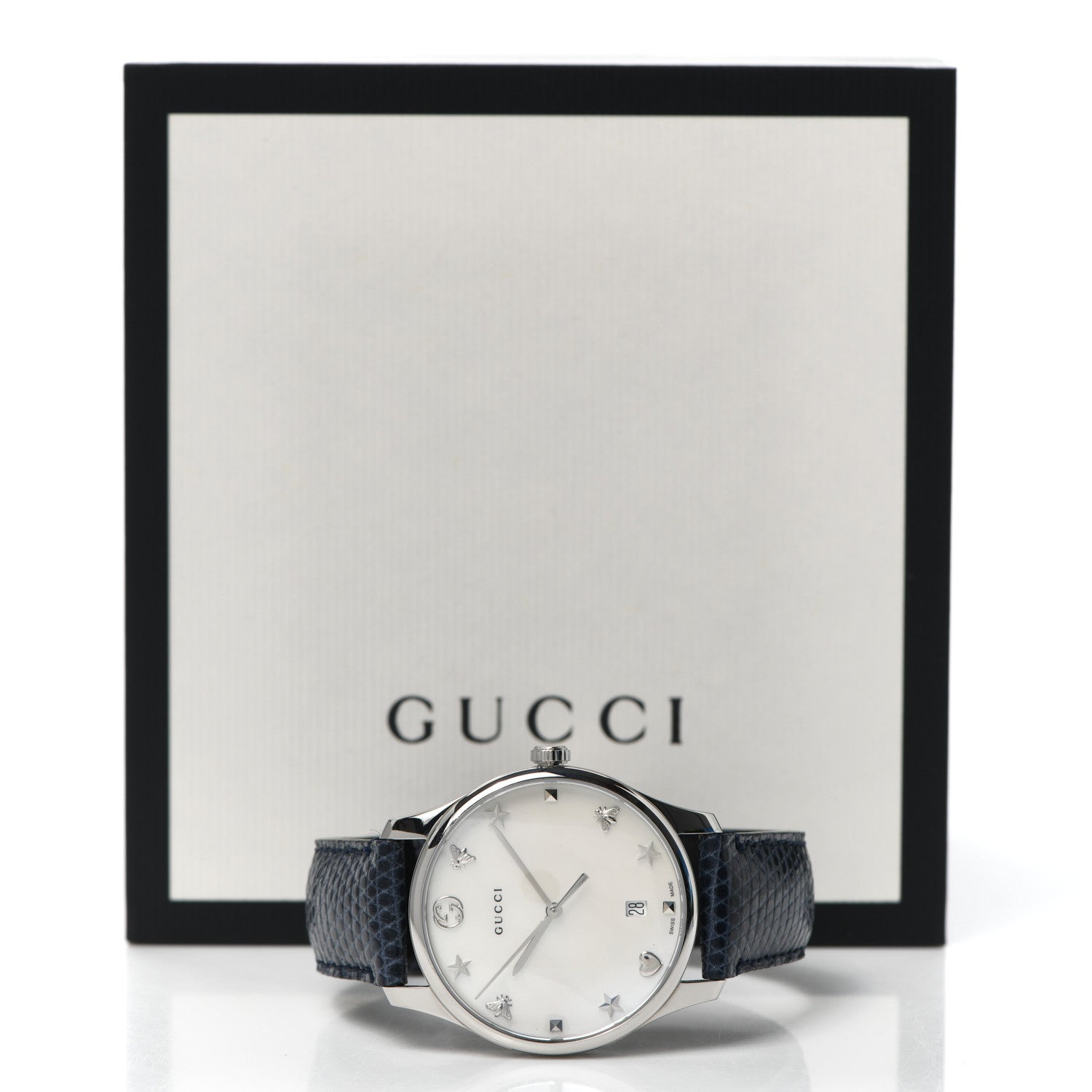 Gucci Stainless Steel Calfskin Mother of Pearl 36mm G-Timeless Charm Quartz Watch 5 of 5