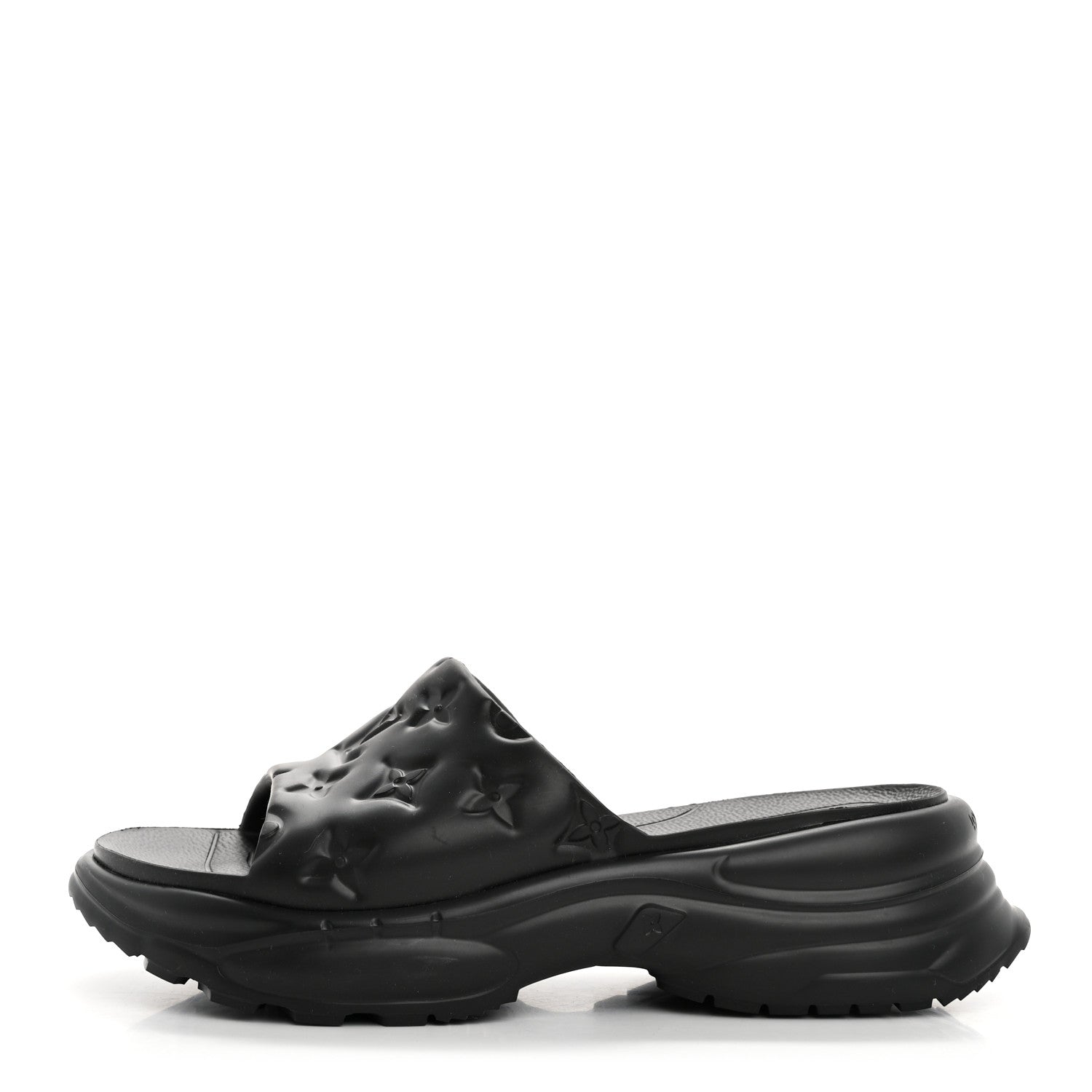 Louis Vuitton Rubber Embossed Monogram Pool 55 Flat Comfort Mule 40 Black 1 of 9