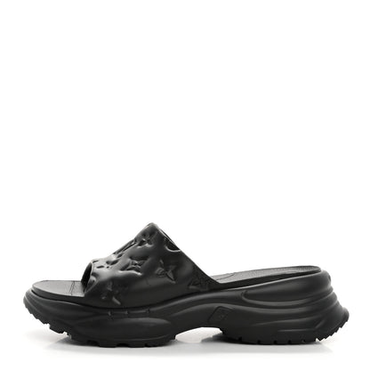 Louis Vuitton Rubber Embossed Monogram Pool 55 Flat Comfort Mule 40 Black 1 of 9
