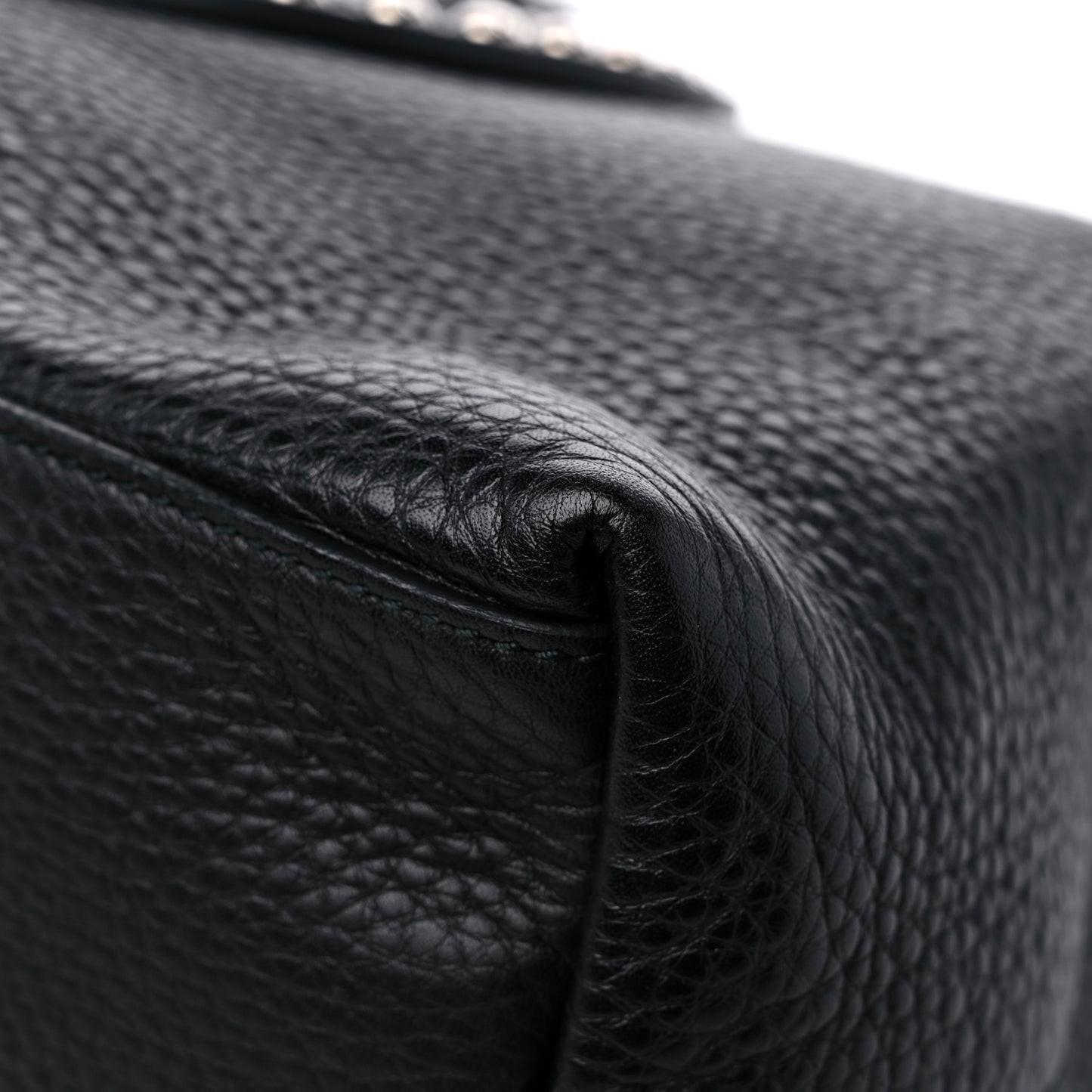Pebbled Calfskin Studded Medium Soho Chain Shoulder Bag Black