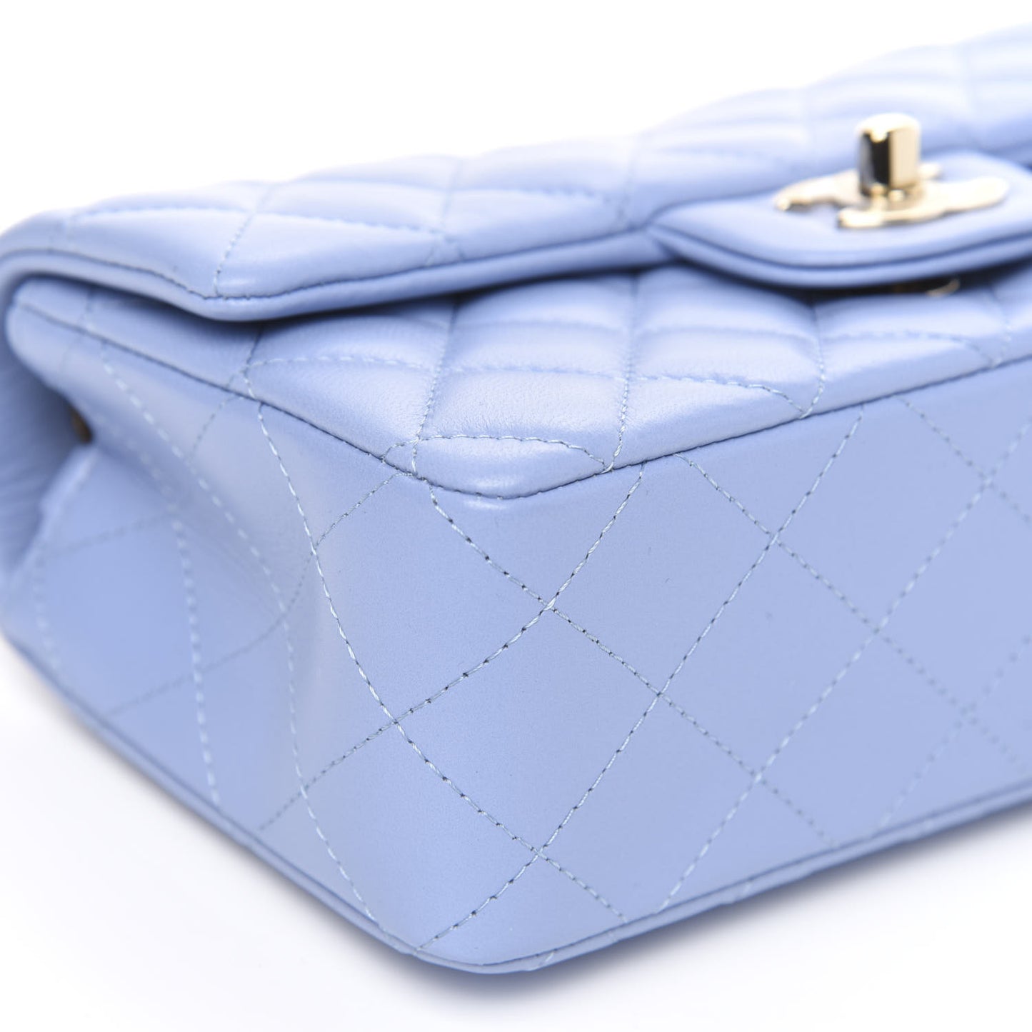 Lambskin Quilted Mini Rectangular Flap Light Blue