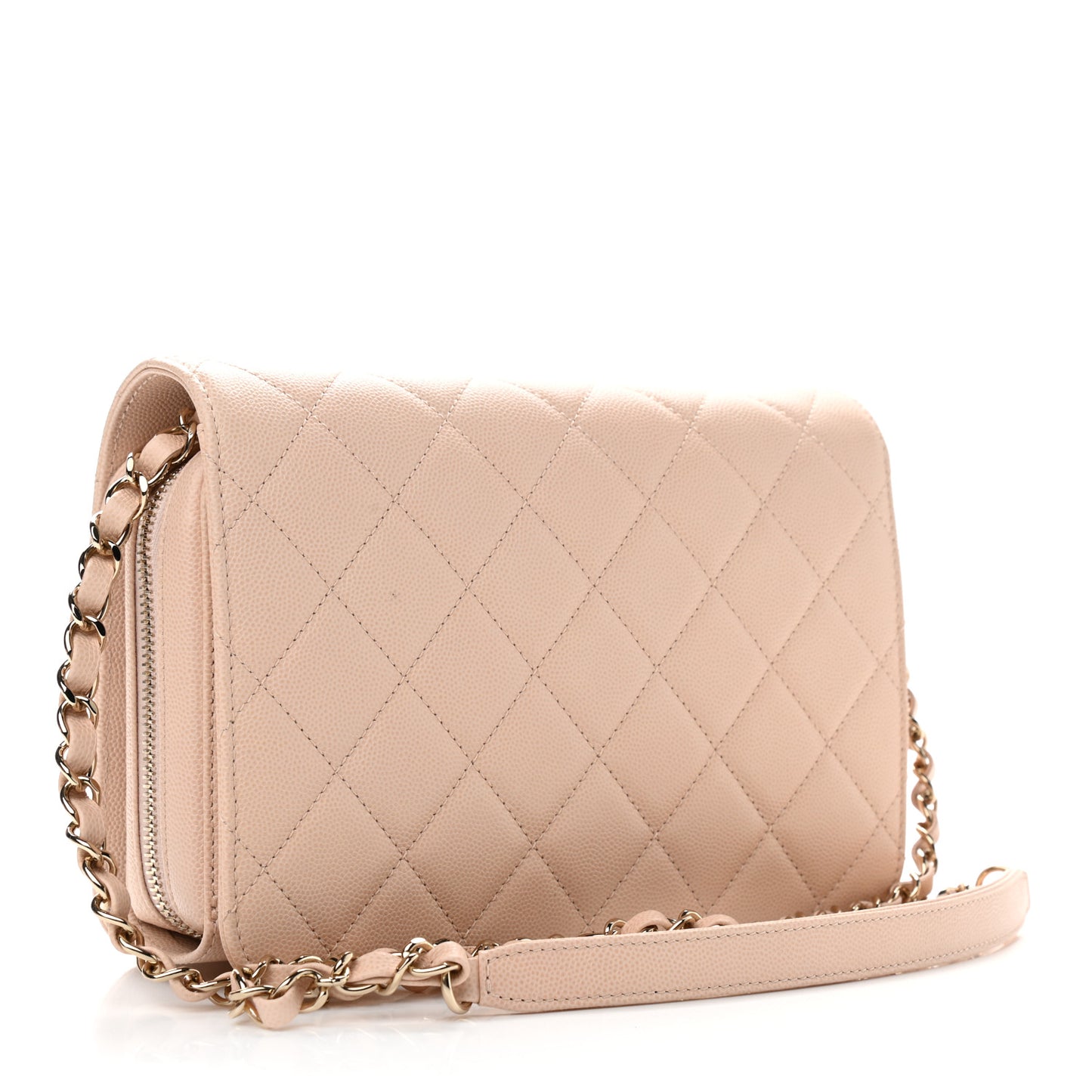 Caviar Quilted Large Like A Wallet Flap Light Beige