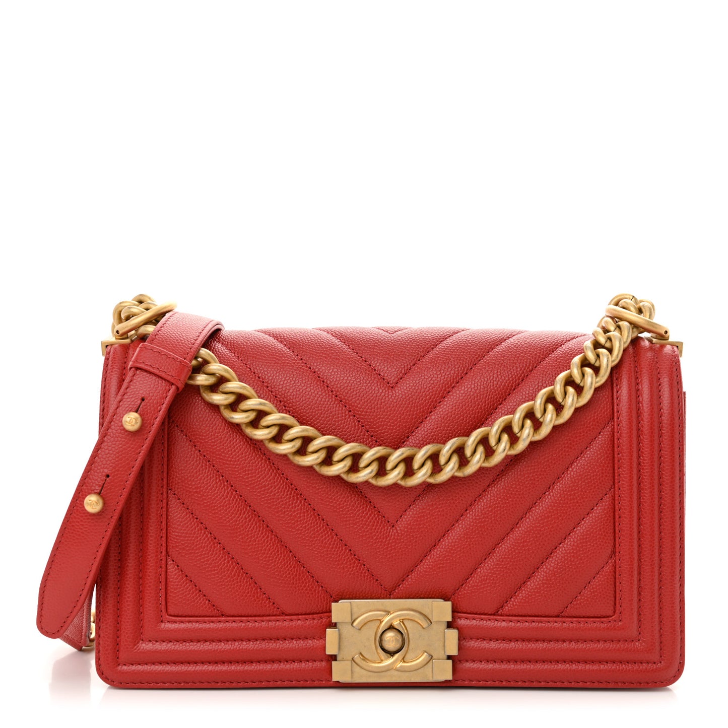 Caviar Chevron Quilted Medium Boy Flap Red