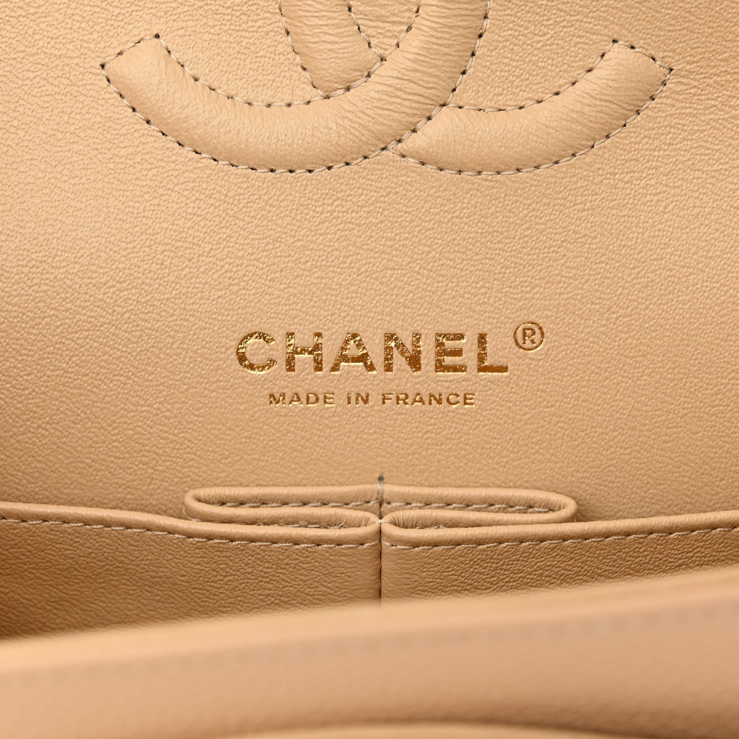Caviar Quilted Medium Double Flap Beige