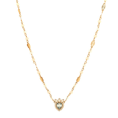 Gucci Metal Crystal Pearl Heart Necklace Gold 1 of 4