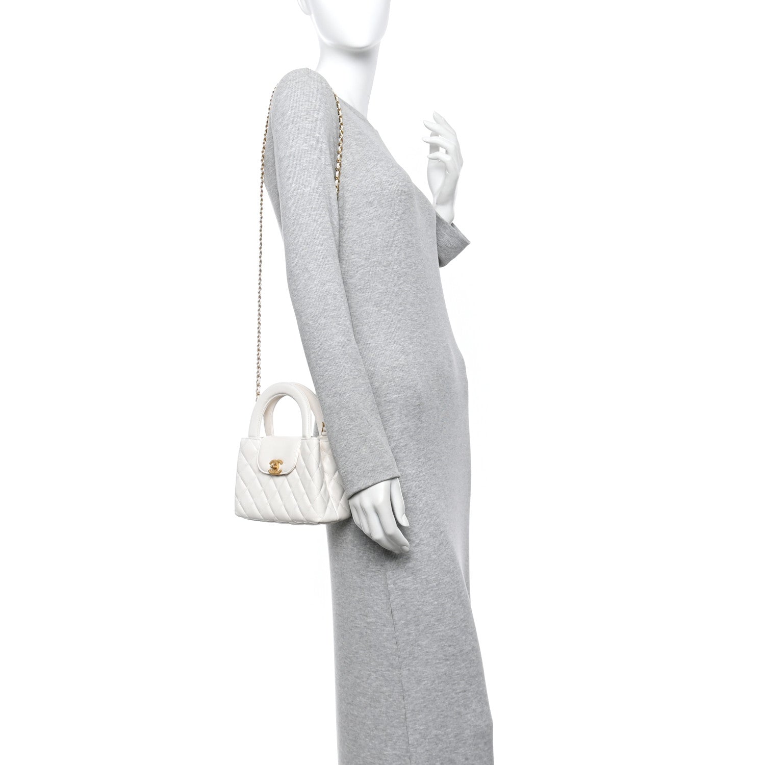 Chanel Shiny Aged Calfskin Quilted Nano Kelly Shopper White 2 of 12