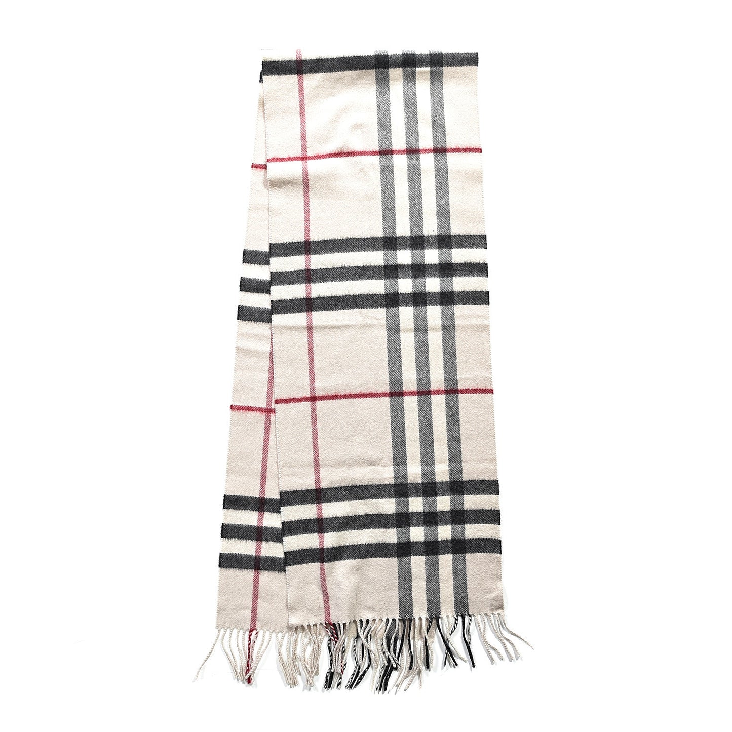 Cashmere Giant Check Fringe Scarf Stone