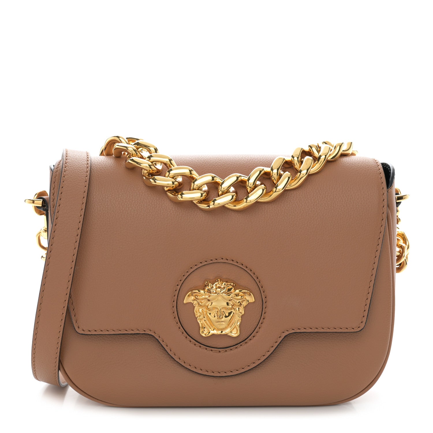 Versace Grained Calfskin La Medusa Chain Clutch Bag Brown 1 of 11