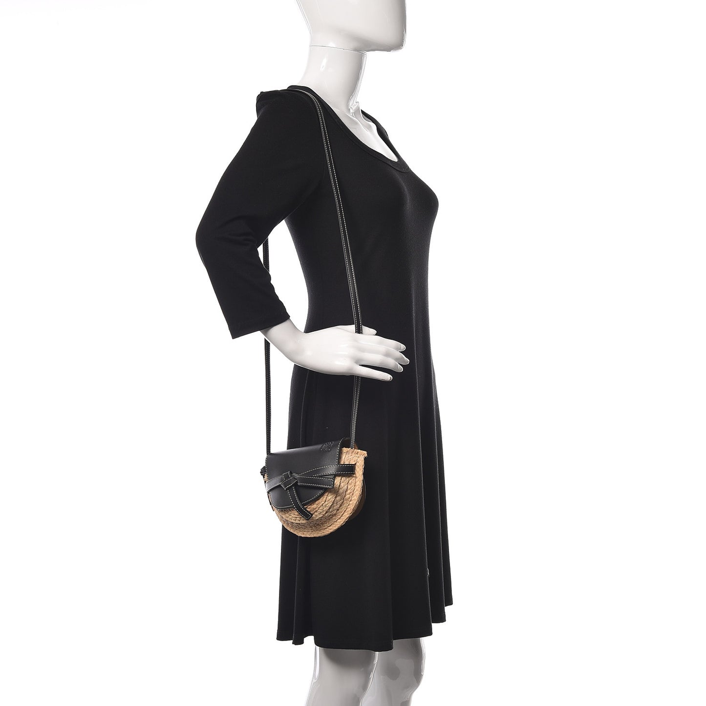 Calfskin Raffia Mini Gate Crossbody Bag Natural Black