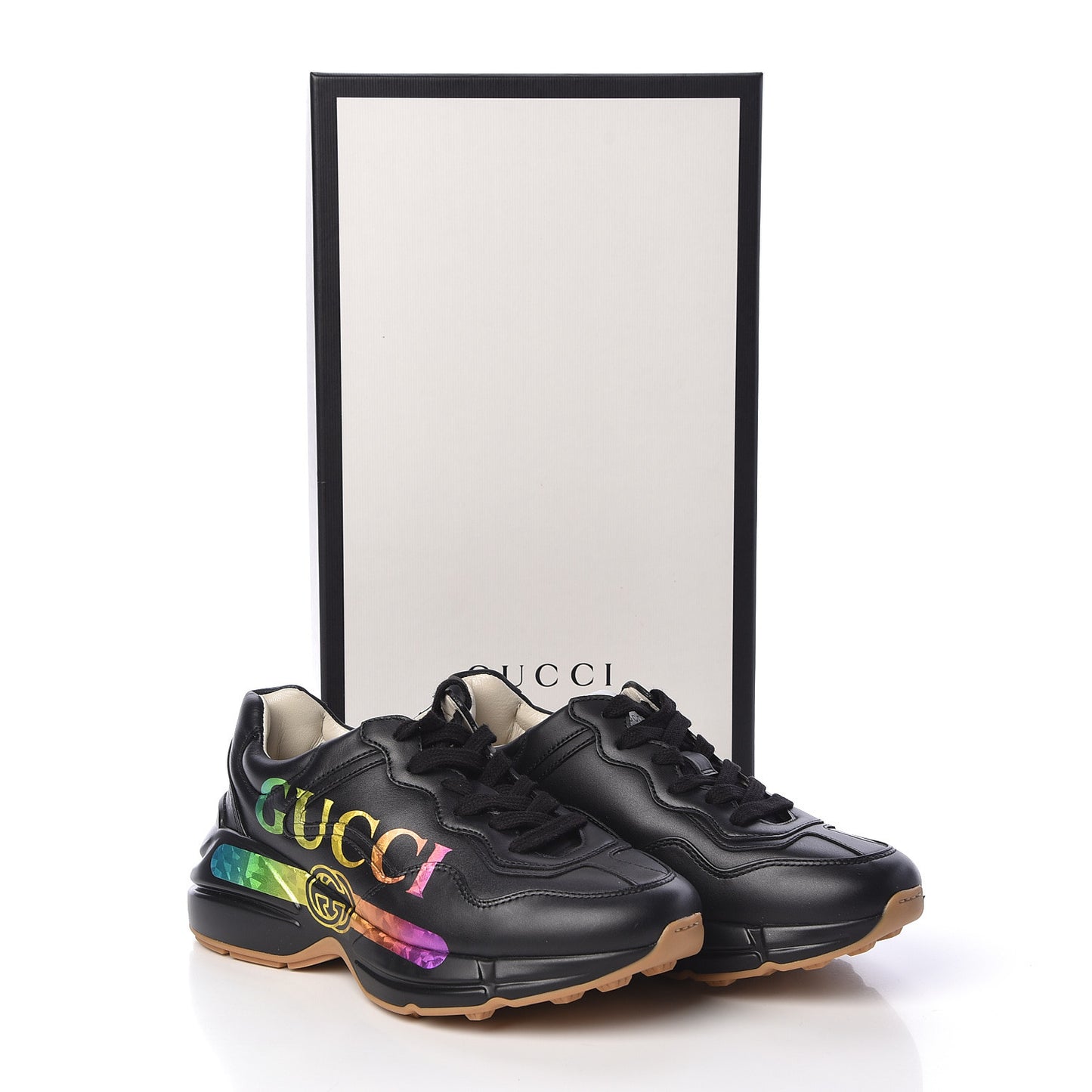 Calfskin Iridescent Logo Womens Rhyton Sneakers 35.5 Black