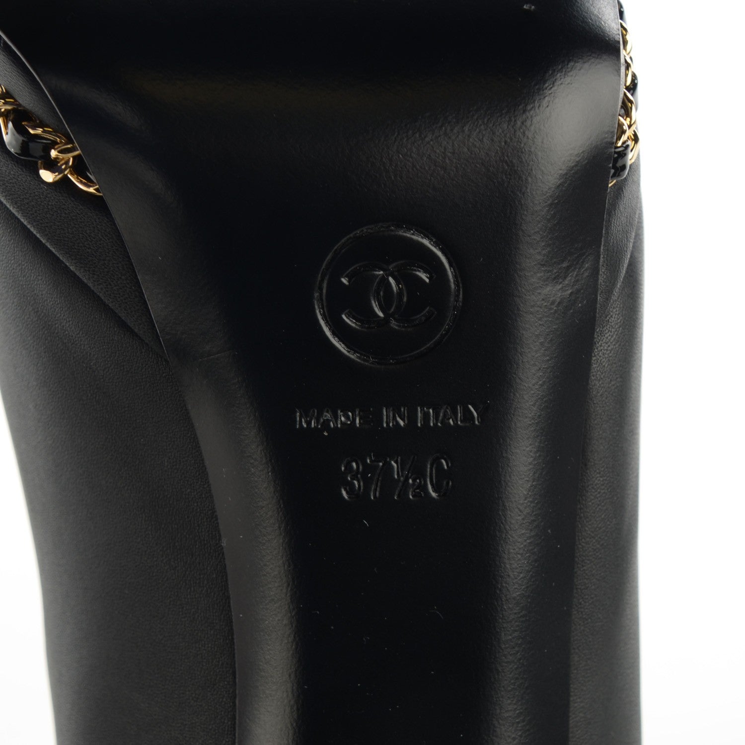Chanel Calfskin Platform Chain Pumps 37.5 Black 6 of 9