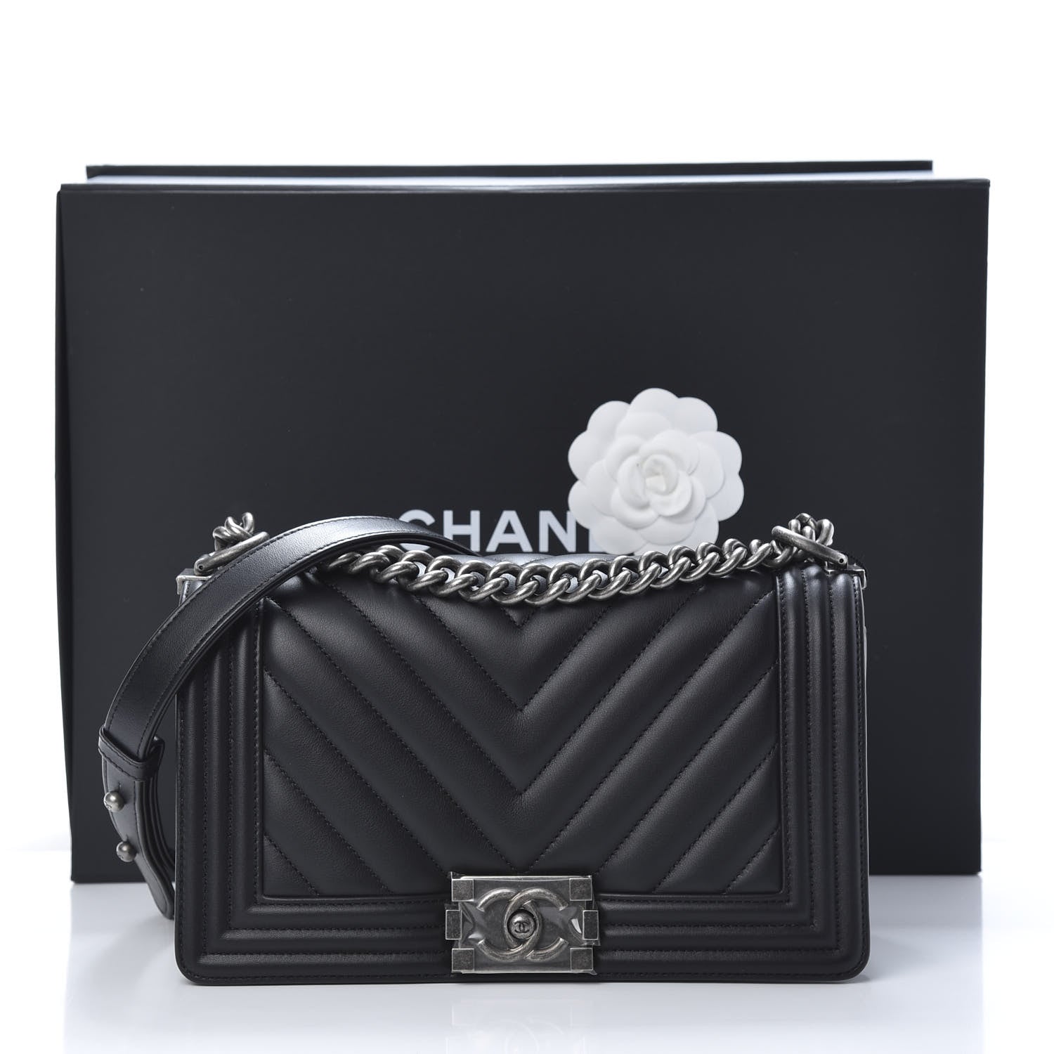 Chanel Lambskin Chevron Quilted Medium Boy Flap Black 11 of 11