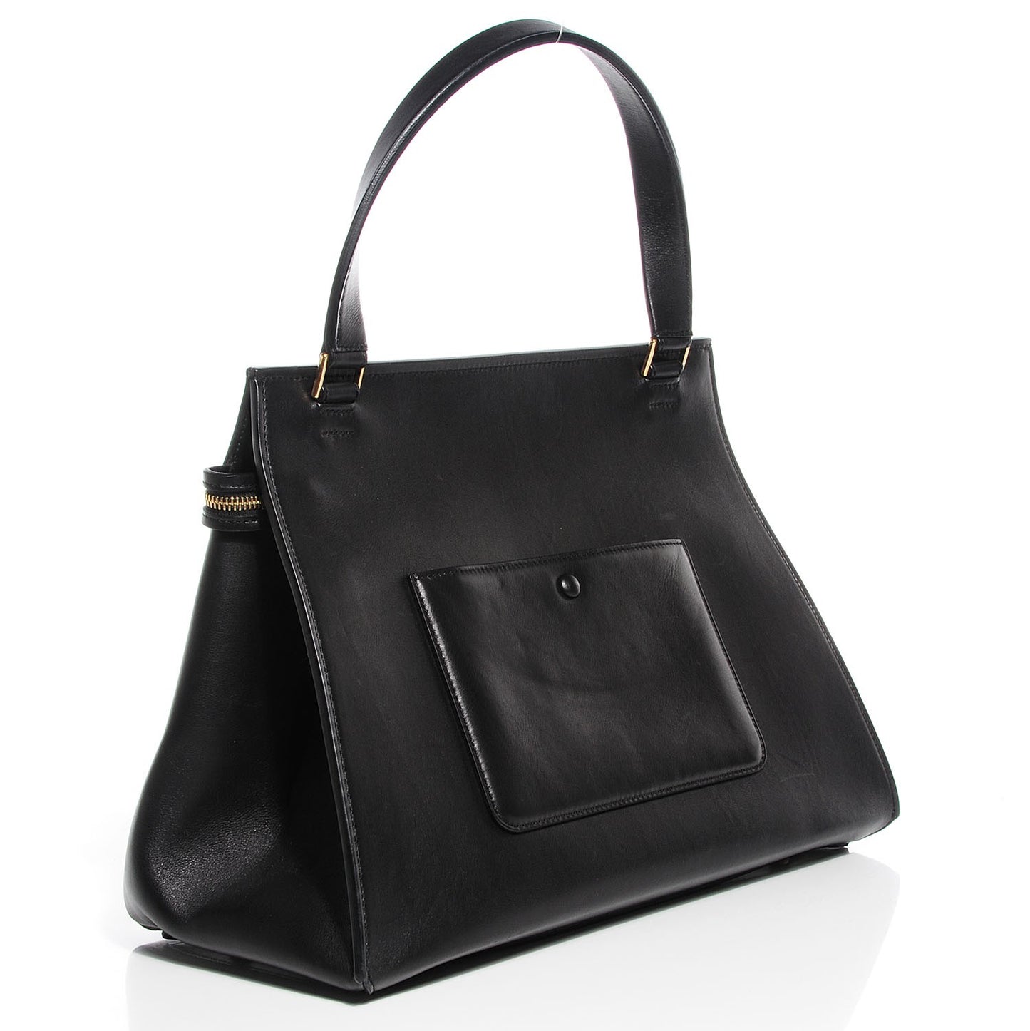Smooth Calfskin Large Bi-Color Edge Shoulder Bag Beige Black