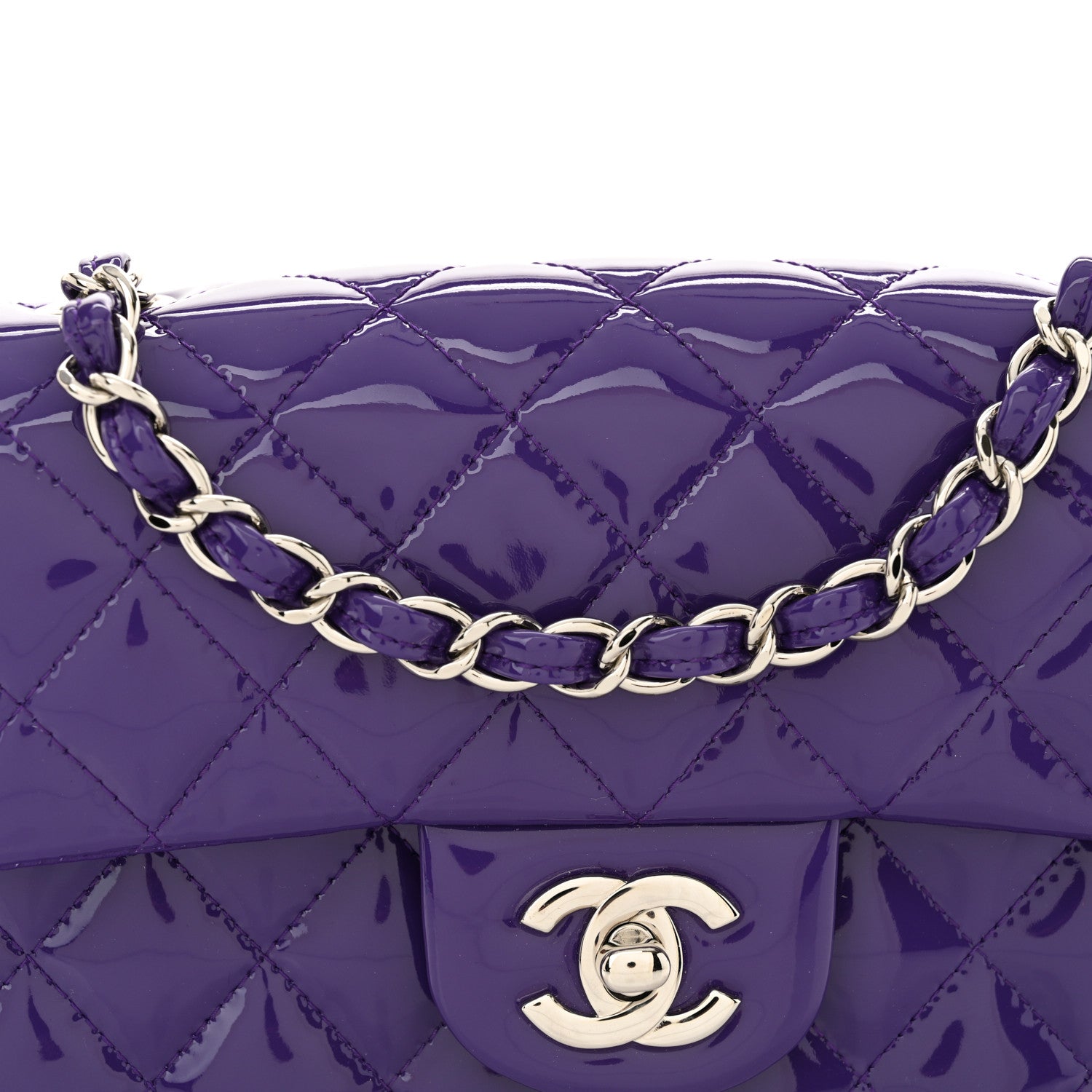 Chanel Patent Quilted Mini Rectangular Flap Purple 8 of 11