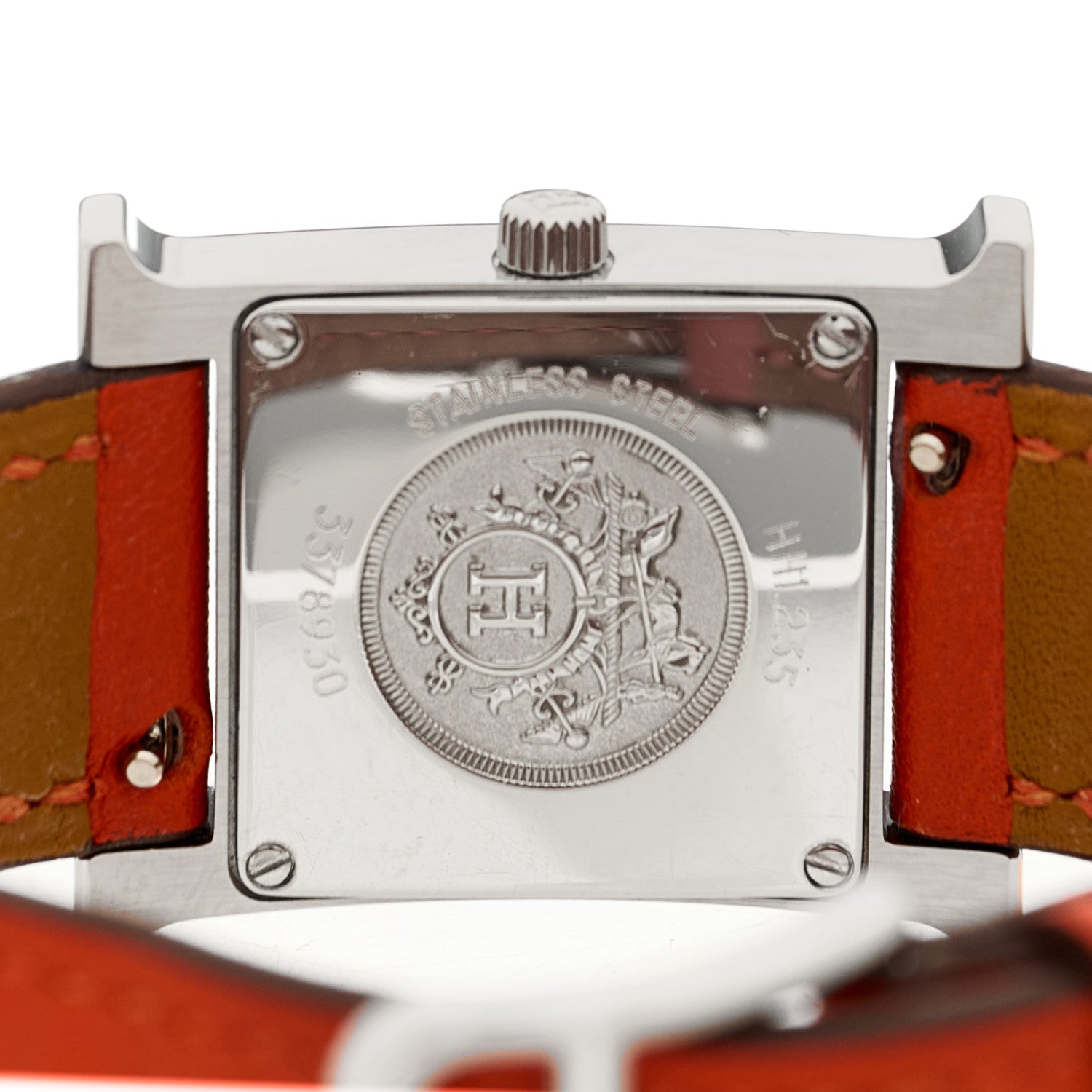 Hermes Stainless Steel Swift Diamond Bezel Mother of Pearl 21mm Heure H Hour Quartz Watch Orange 4 of 4