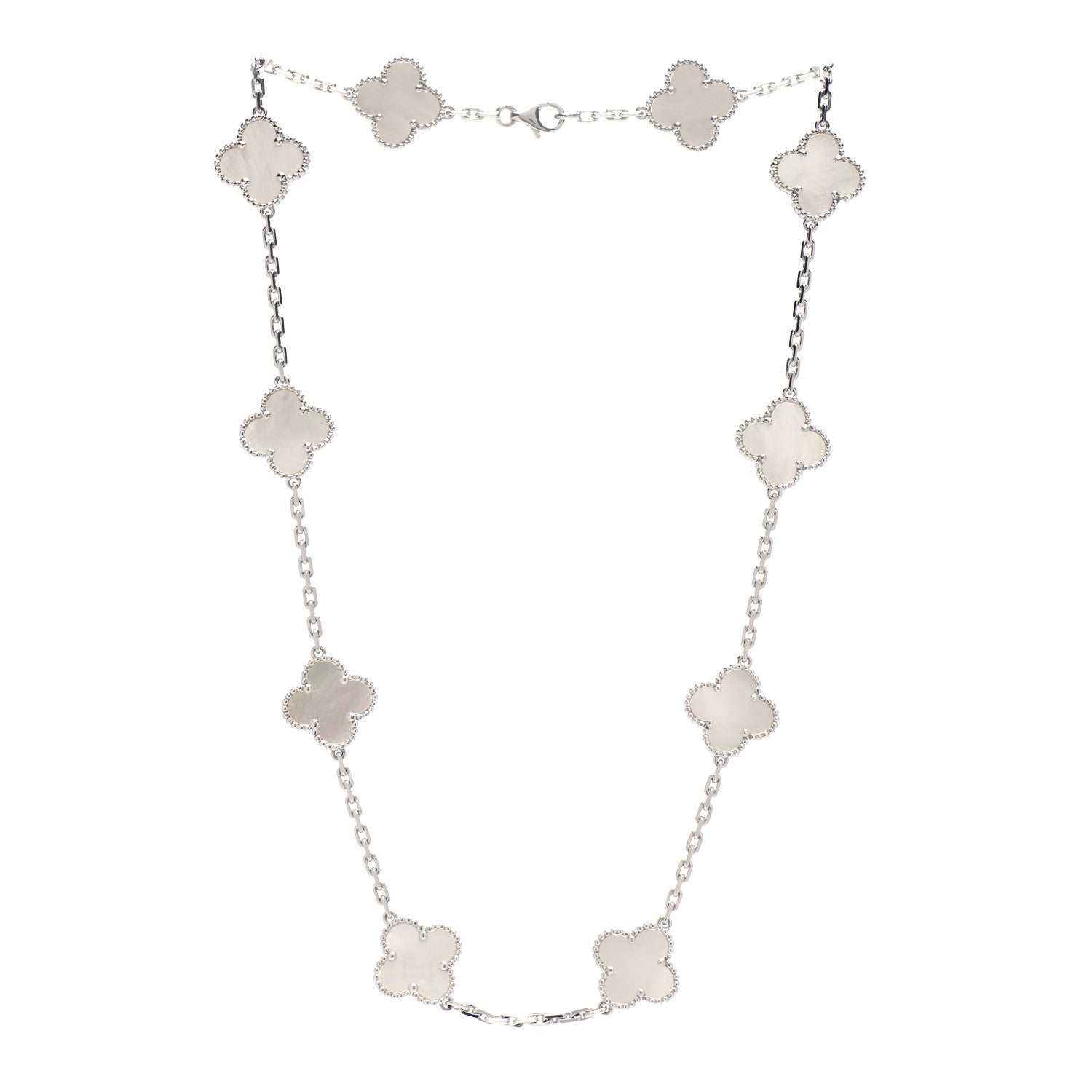 Van Cleef & Arpels 18K White Gold Mother of Pearl 10 Motifs Vintage Alhambra Necklace 3 of 5