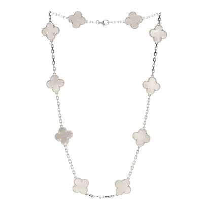 Van Cleef & Arpels 18K White Gold Mother of Pearl 10 Motifs Vintage Alhambra Necklace 3 of 5