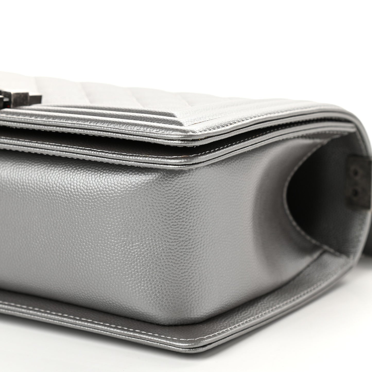 Metallic Caviar Quilted Medium Boy Flap Silver