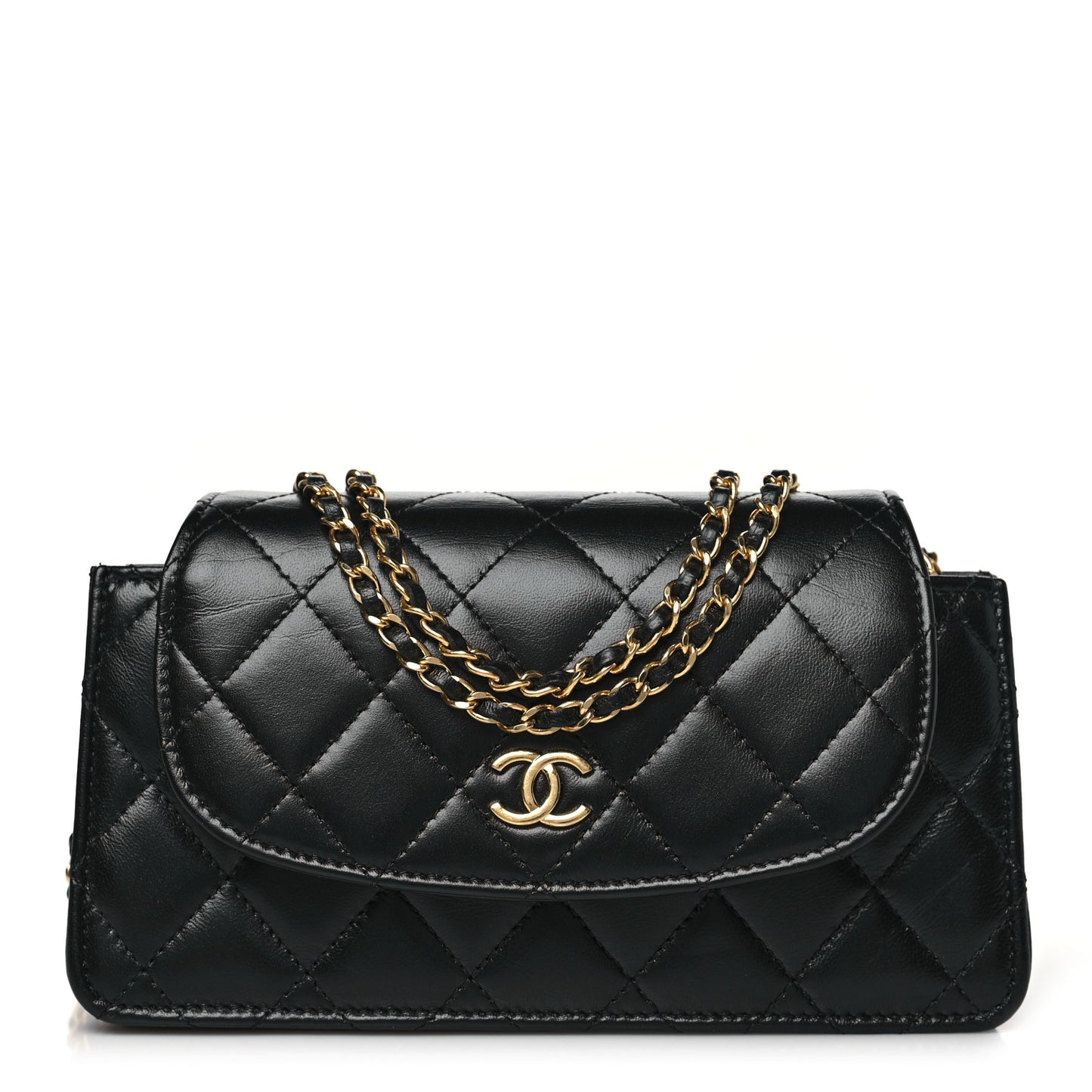Lambskin Quilted Phone Holder Flap Black