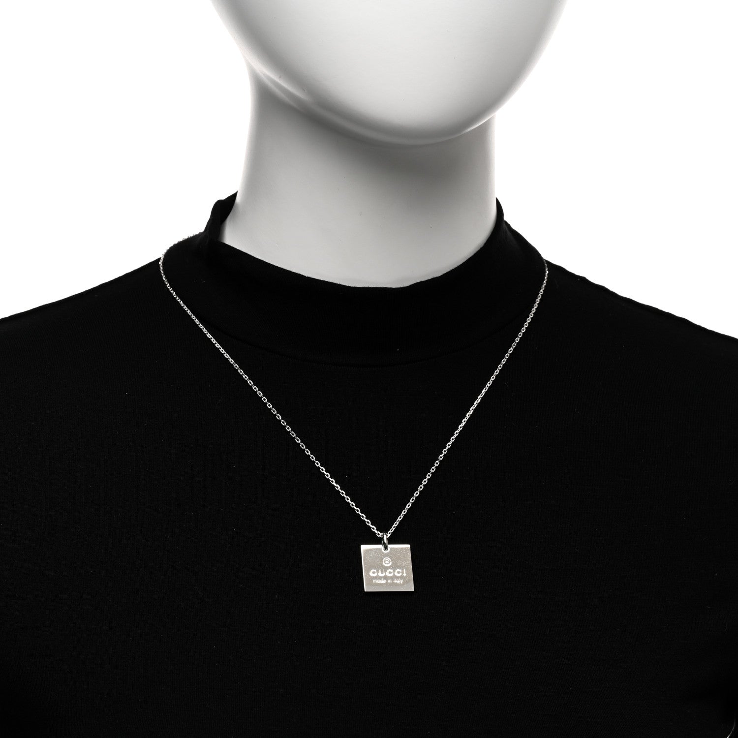 Gucci Sterling Silver Trademark Logo Square Pendant Necklace 2 of 4