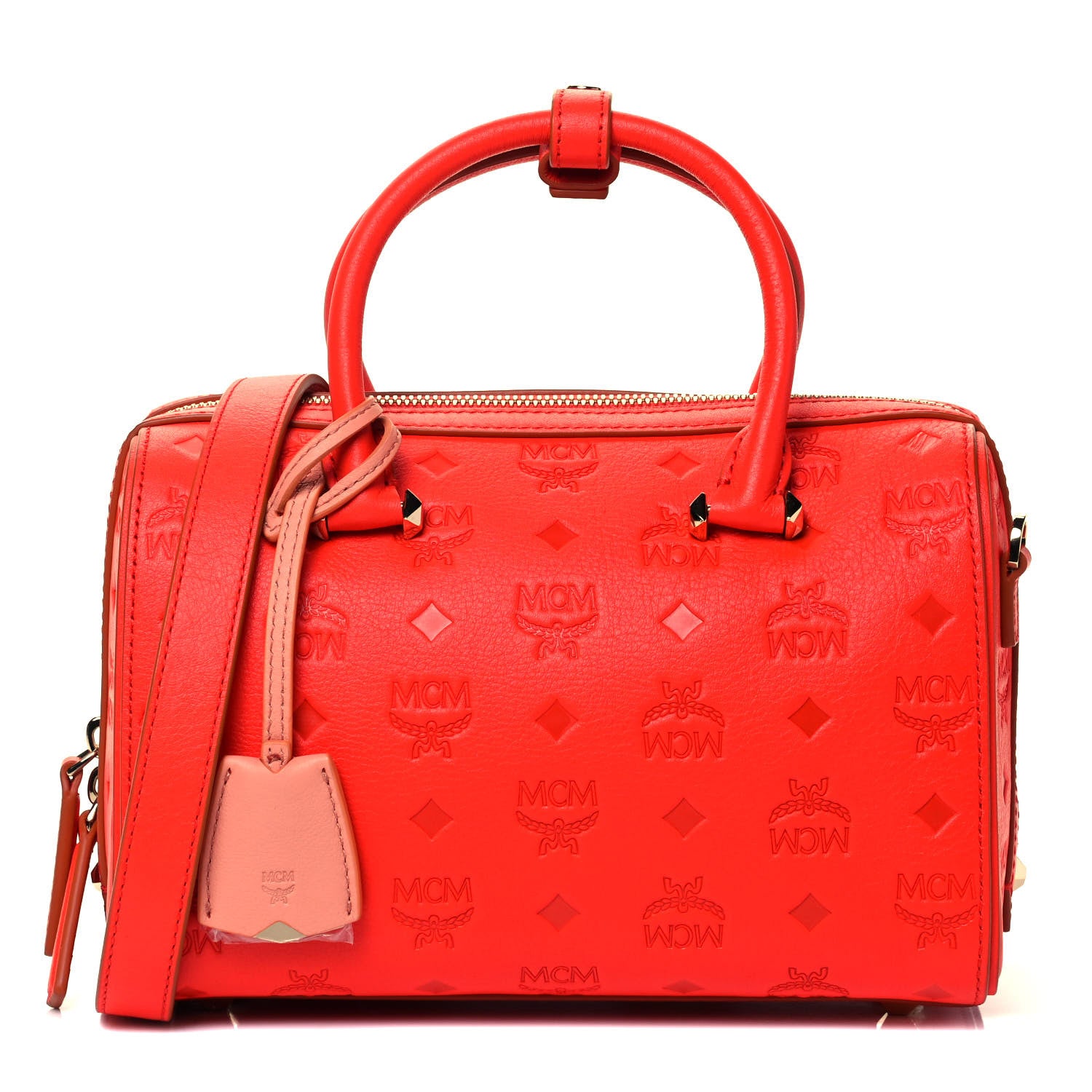 MCM Calfskin Ottomar Monogram Small Essential Boston Bag Red 1 of 9