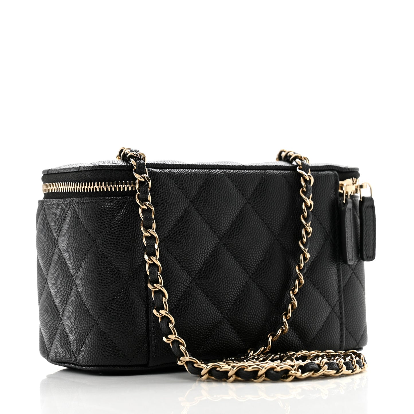 Caviar Quilted Small Vanity Case With Chain Black