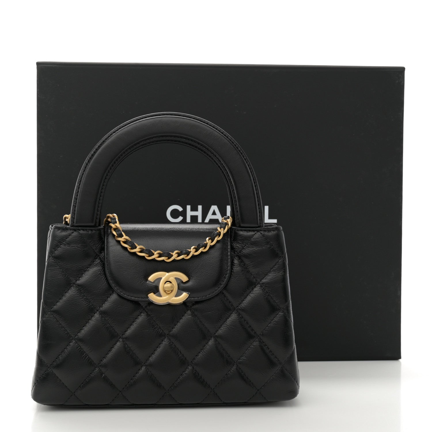 Chanel Shiny Aged Calfskin Quilted Nano Kelly Shopper Black 11 of 11