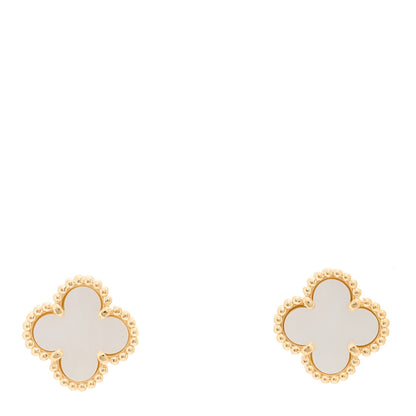 Van Cleef & Arpels 18K Yellow Gold Mother of Pearl Sweet Alhambra Earrings 1 of 4