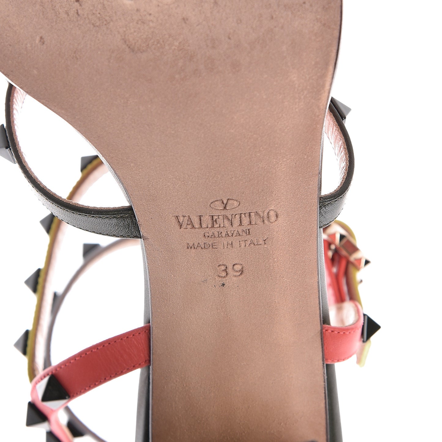 Calfskin Rockstud 90mm City Sandals 39 Coral Sky Army