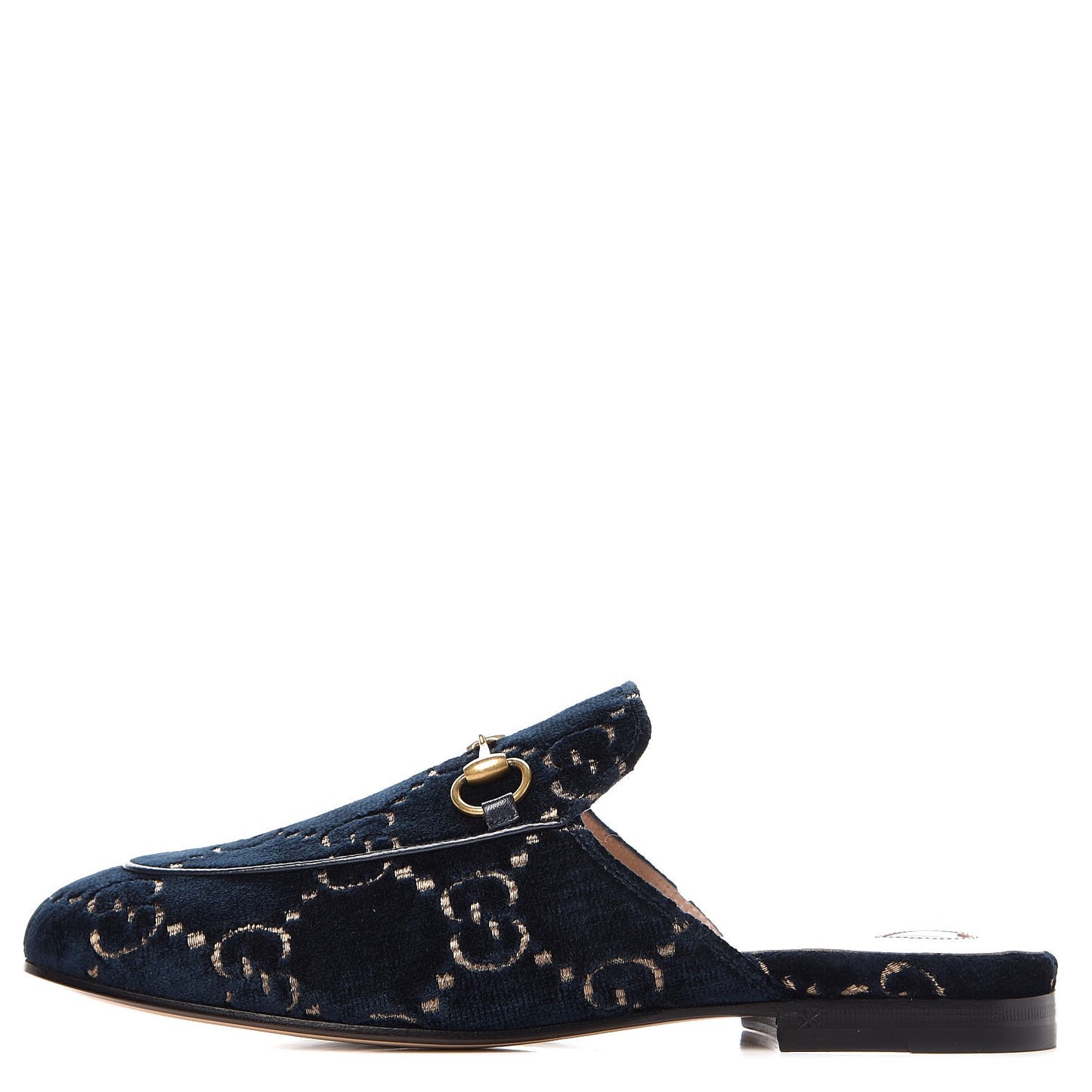 Velvet GG Monogram Womens Princetown Slippers 36 Blue Beige