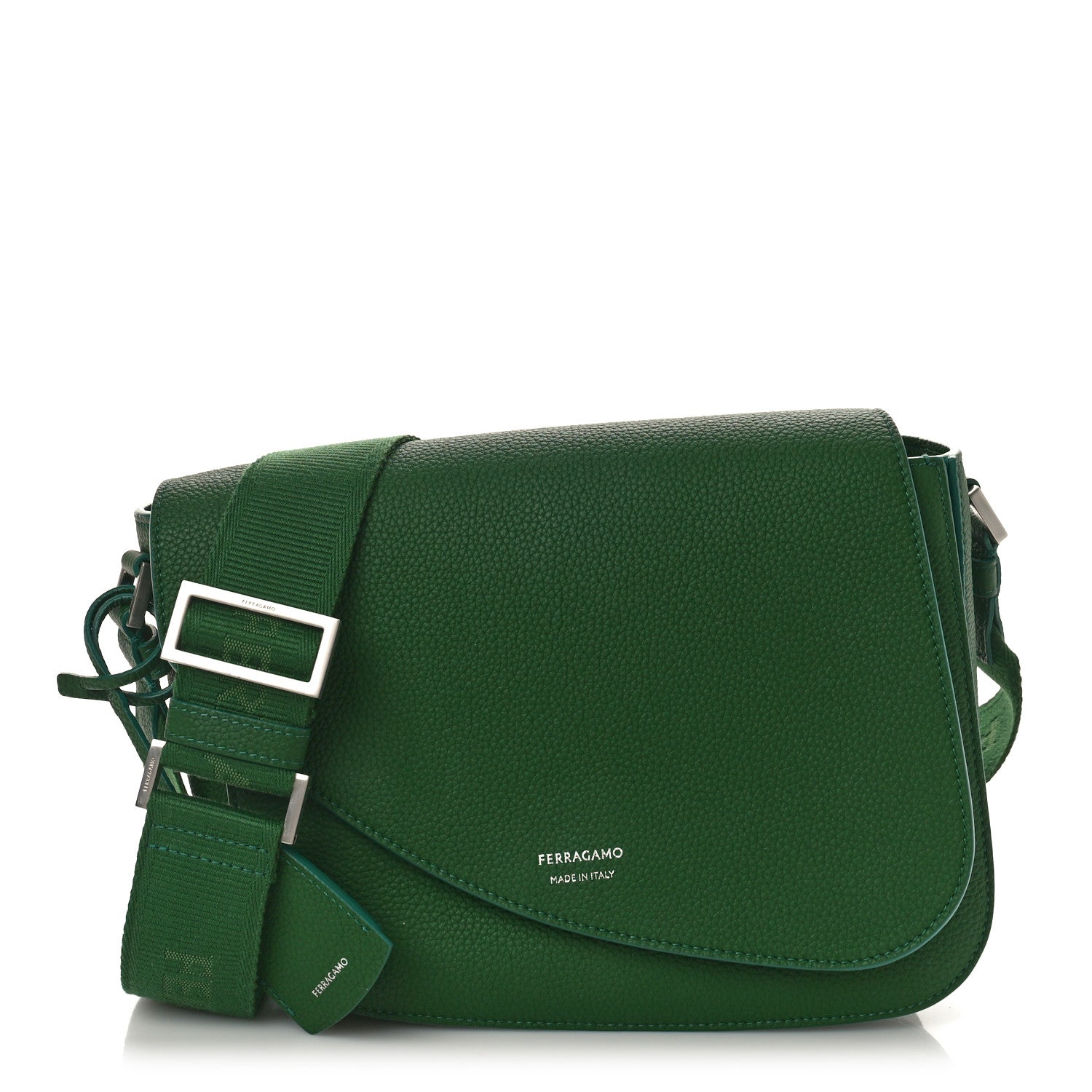 Salvatore Ferragamo SALVATORE FERRAGAMO Hammered Calfskin Medium Fiamma Crossbody Bag Forest Green 1 of 9